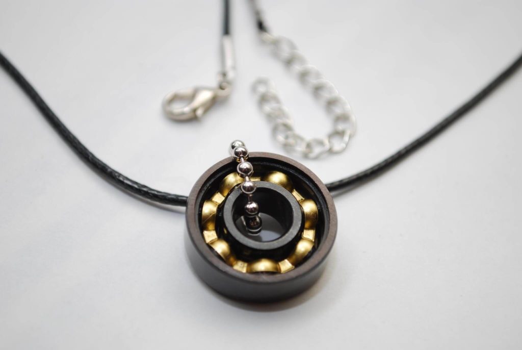 Black & Bronze Bearing Necklace Recycled Skateboard Rings, Skate