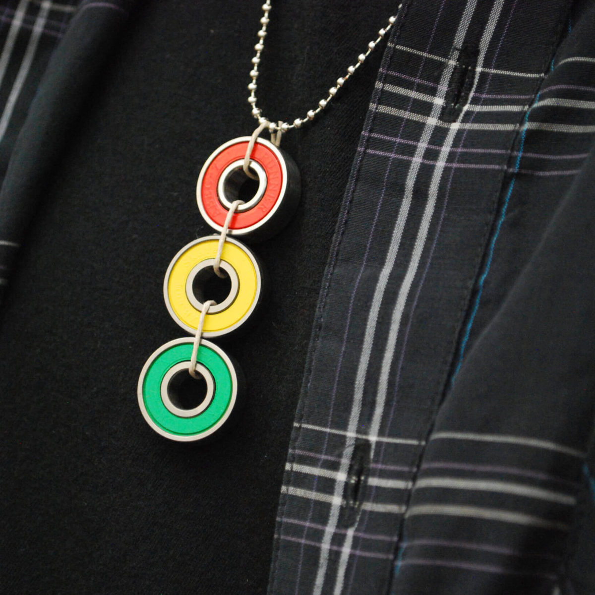 Black & Bronze Bearing Necklace Skateboard Rings, Skateboard Gifts