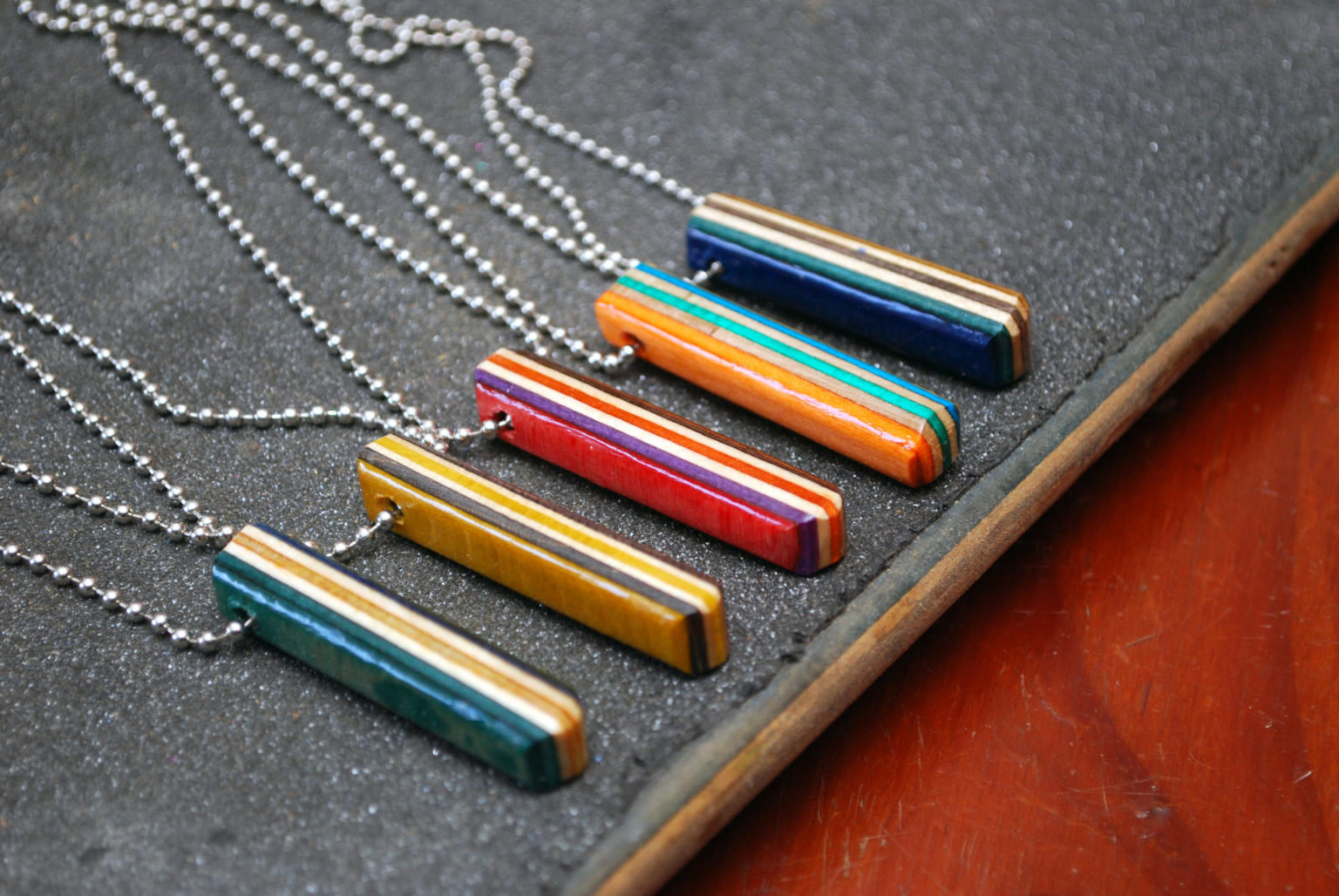 Pattern Bar Necklace Recycled Skateboards Multicolor Necklace